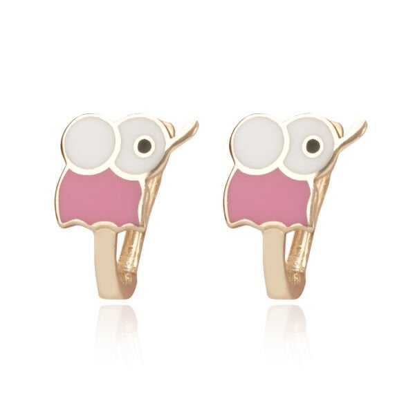 14 Ayar Altın Fil Figürlü Pembe Mineli Çocuk Küpe