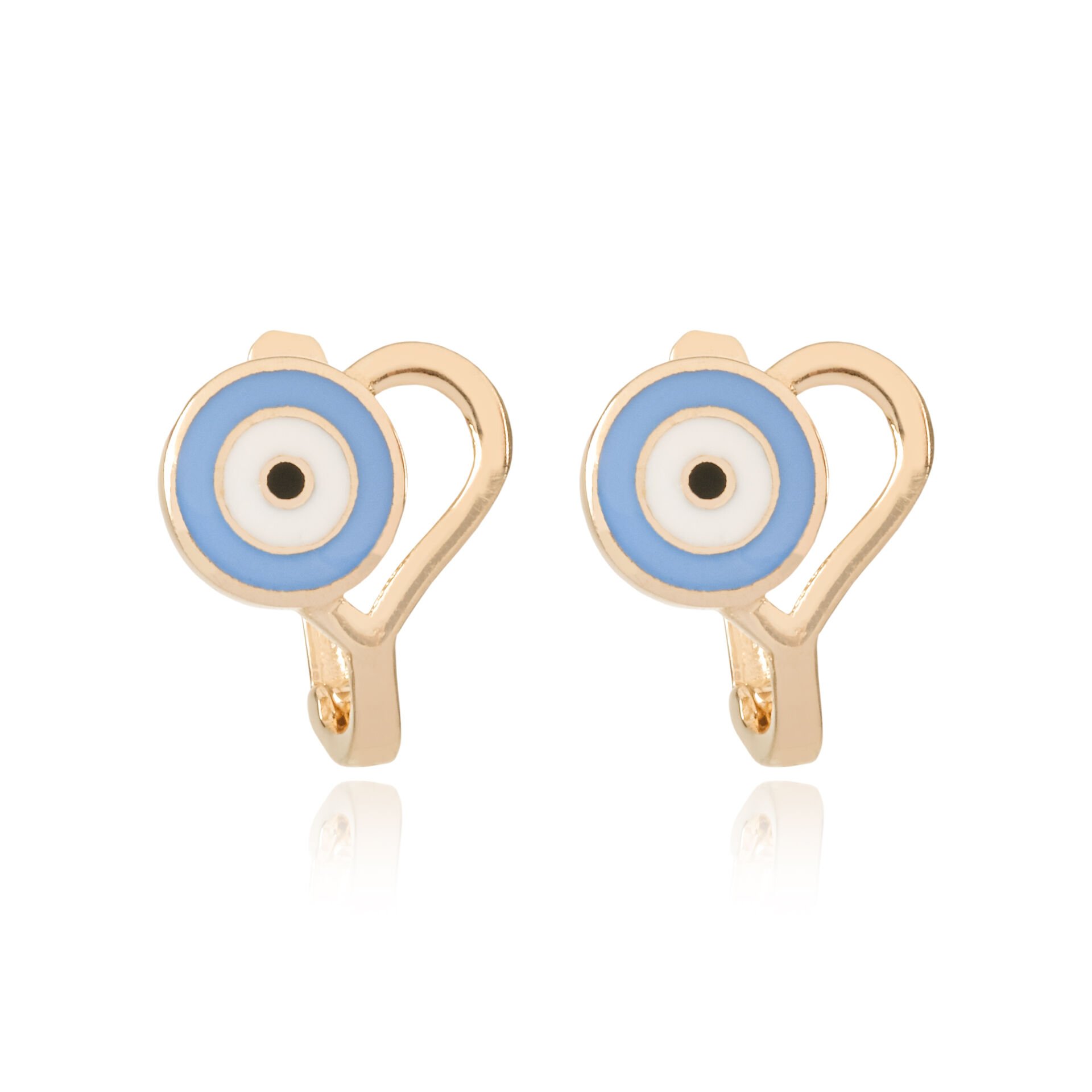 14 Ayar Altın Kalp ve Nazar Boncuğu Figürlü Çocuk Küpe