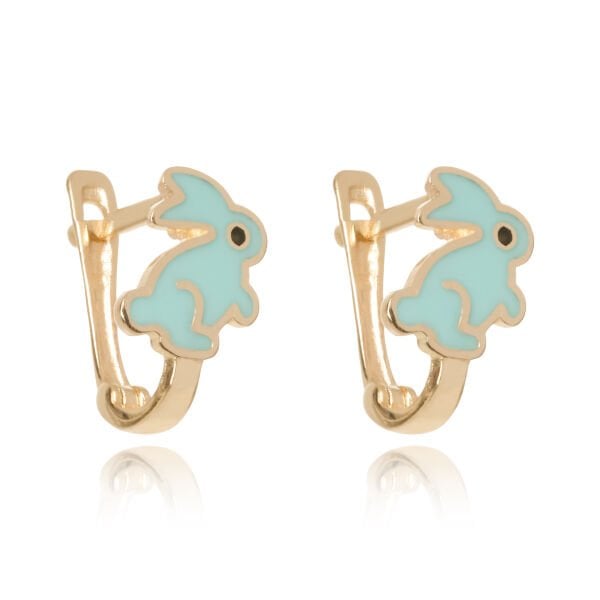 14 Ayar Altın Tavşan Figürlü Bebe Mavisi Mineli Çocuk Küpe