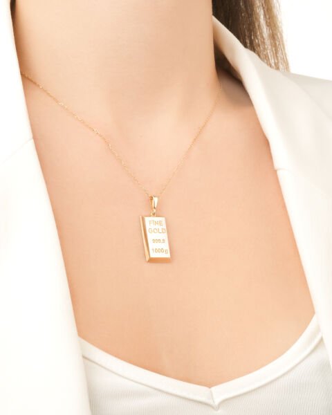 14 Ayar Altın Külçe Kolye Ucu