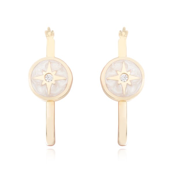 14 Ayar Altın Cetaş Kutup Yıldızı Sedefli Halka Küpe