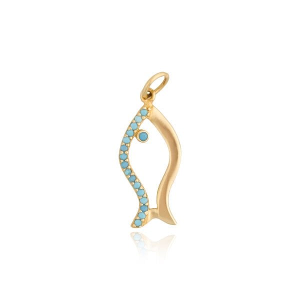 14 Ayar Altın Turkuaz Taşlı Balık Figürlü Kolye Ucu