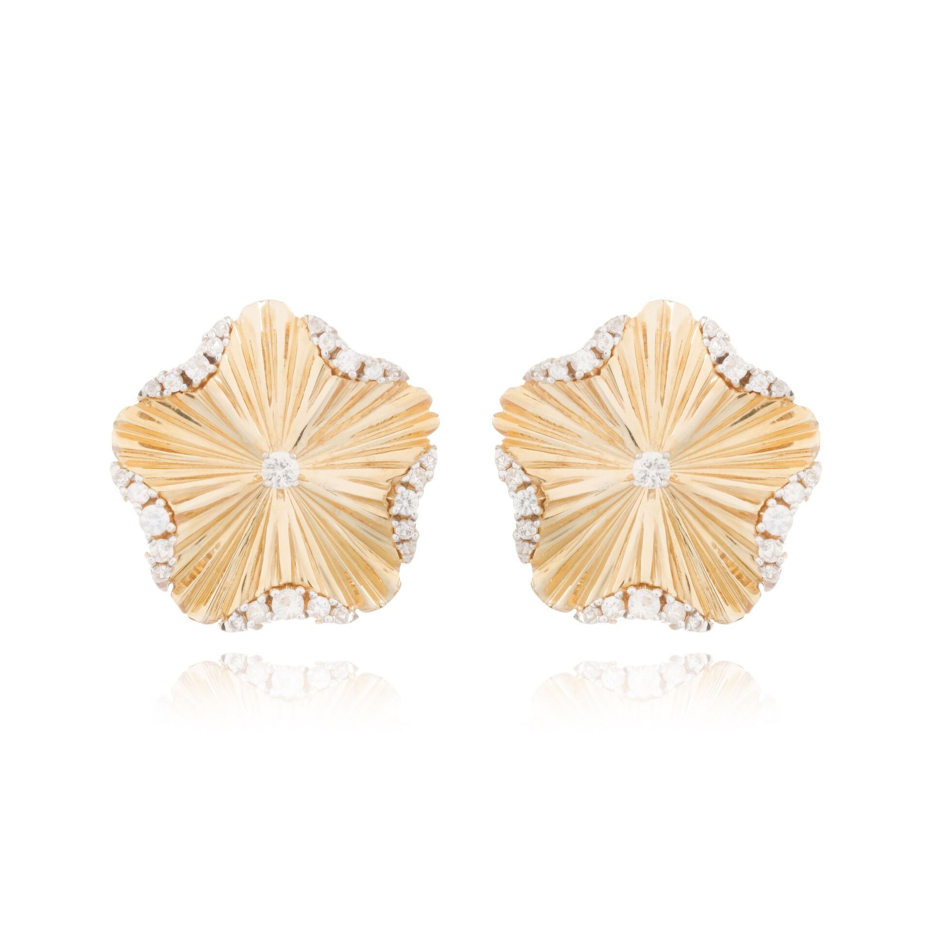 14 Ayar Altın Özel Tasarım Çiçek Formlu Taşlı Altın Küpe