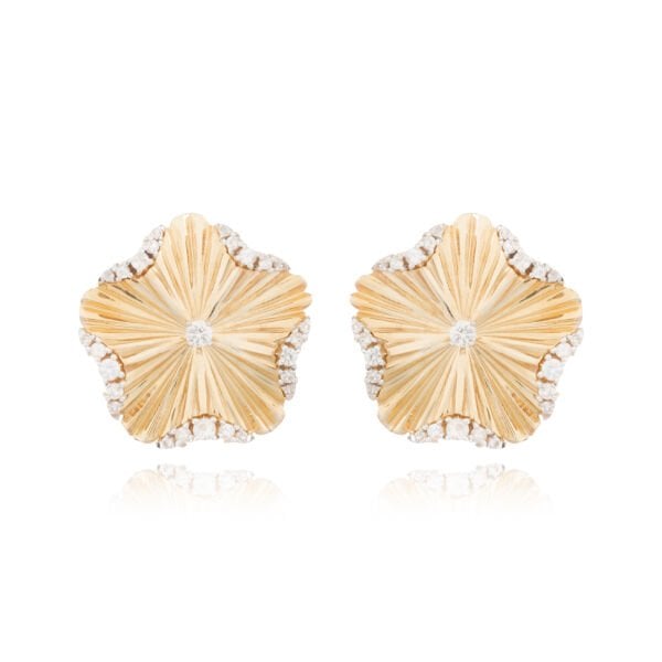 14 Ayar Altın Özel Tasarım Çiçek Formlu Taşlı Altın Küpe