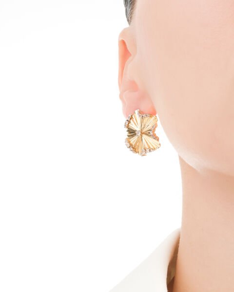 14 Ayar Altın Özel Tasarım Çiçek Formlu Taşlı Altın Küpe