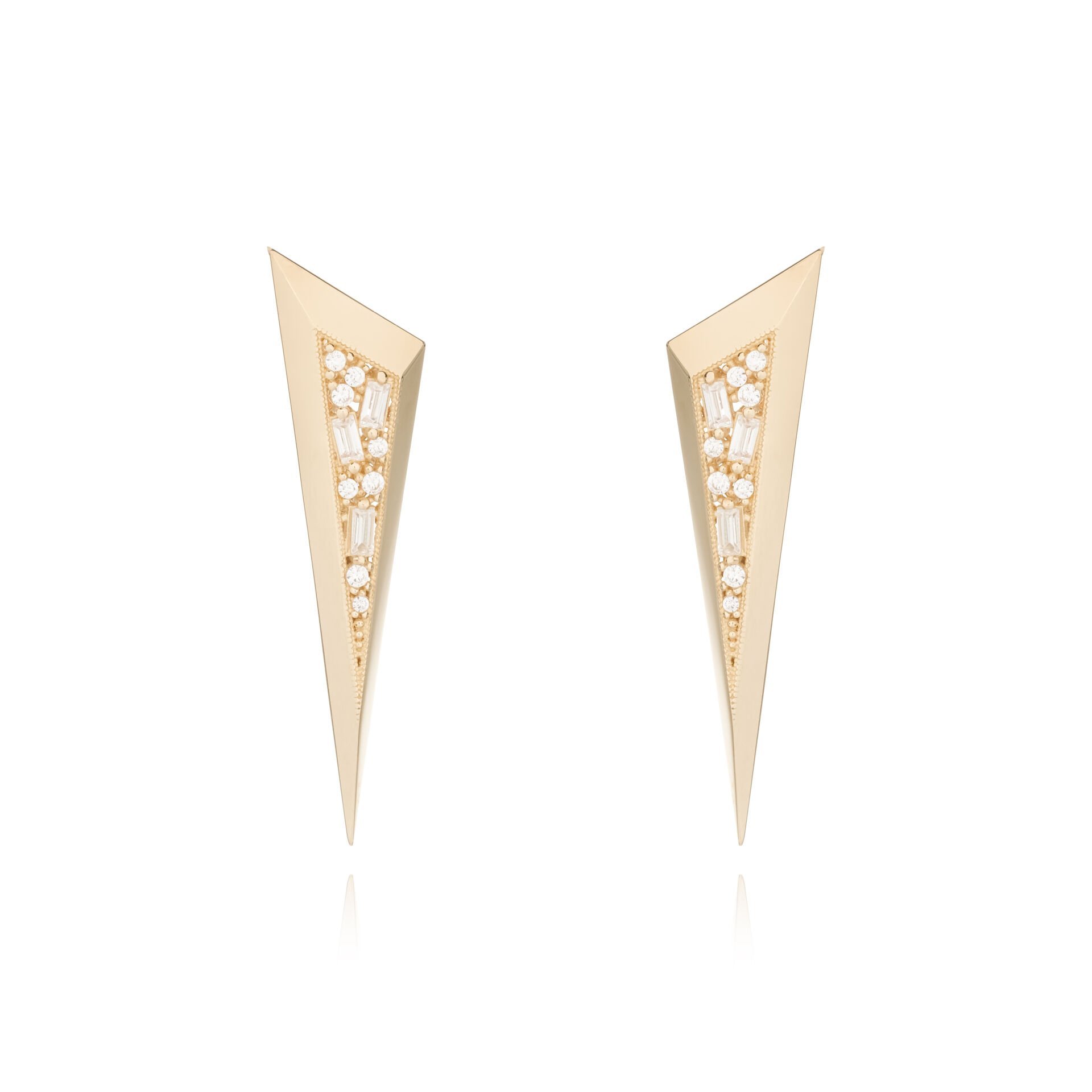 Ema 14 Ayar Altın Üçgen Tasarım Zirkon Taşlı Küpe