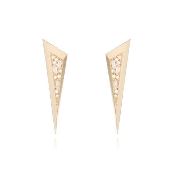 Ema 14 Ayar Altın Üçgen Tasarım Zirkon Taşlı Küpe