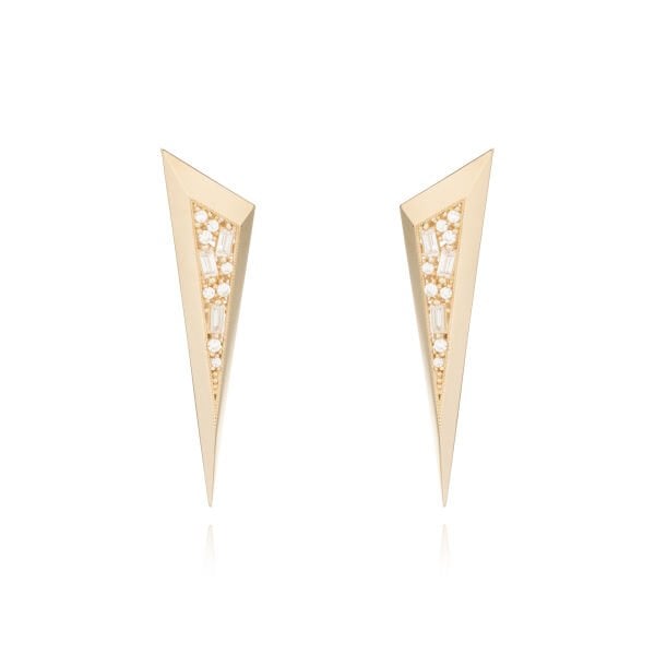 Ema 14 Ayar Altın Taşlı Üçgen Tasarım Küpe