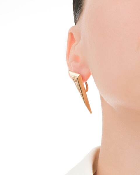 Ema 14 Ayar Altın Üçgen Tasarım Zirkon Taşlı Küpe