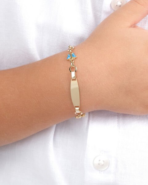 14 Ayar Altın Kelebek Detaylı Plaka Model Çocuk Künyesi