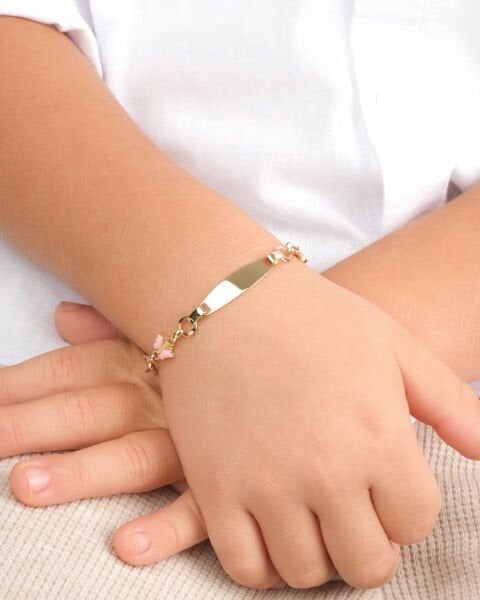 14 Ayar Altın Kelebek Detaylı Plaka Model Çocuk Künyesi