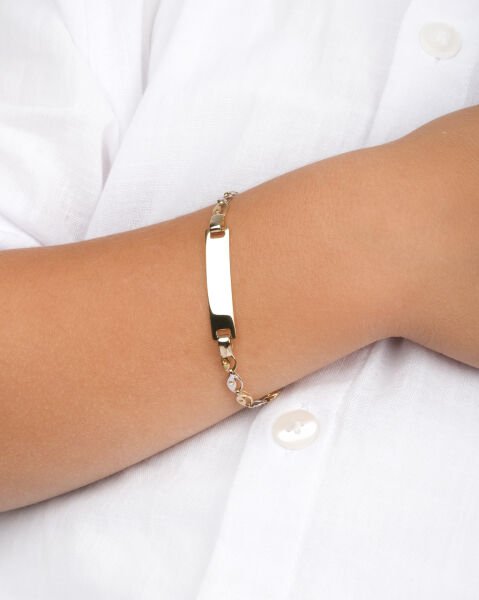 14 Ayar Altın Beyaz Mineli Plaka Model Çocuk Künyesi