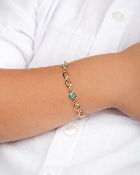 14 Ayar Altın Nazar Boncuklu Çocuk Bileklik