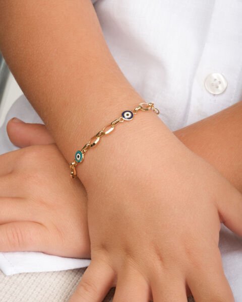 14 Ayar Altın Nazar Boncuklu Çocuk Bileklik