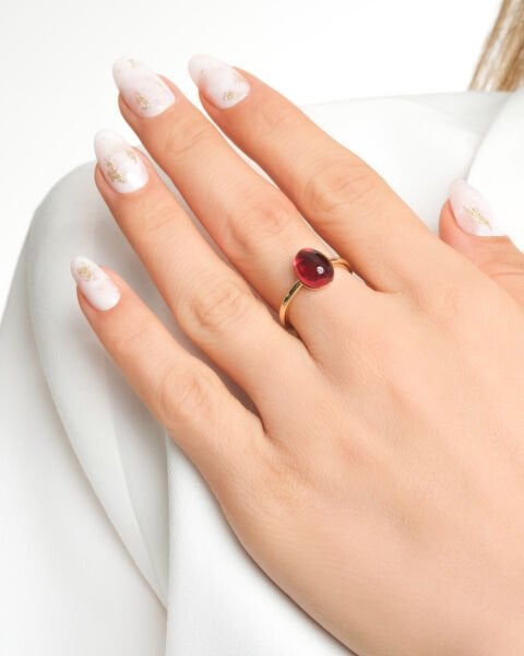 14 Ayar Altın Oval Form Kırmızı Akik Taşlı Yüzük