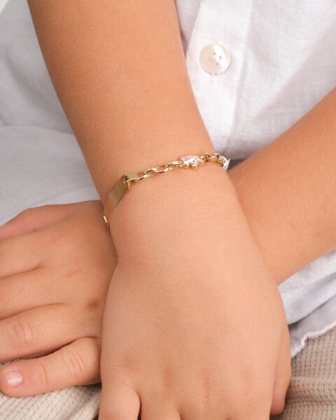 14 Ayar Altın Unicorn Figürlü Plaka Model Çocuk Künyesi