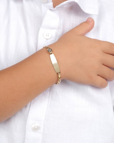 14 Ayar Altın Nazar Boncuklu Plaka Çocuk Künyesi