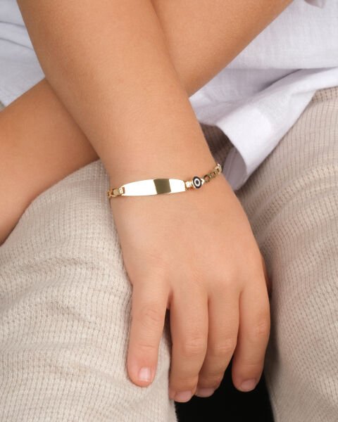 14 Ayar Altın Nazar Boncuklu Plaka Çocuk Künyesi