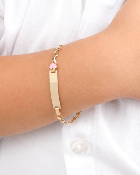 14 Ayar Altın Kalp Detaylı Plaka Model Çocuk Künyesi