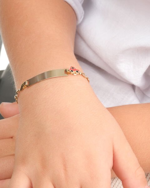 14 Ayar Altın Uğur Böceği Detaylı Plaka Model Çocuk Künyesi