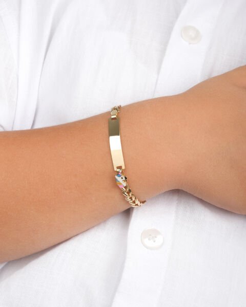 14 Ayar Altın Unicorn Figürlü Plaka Çocuk Bileklik