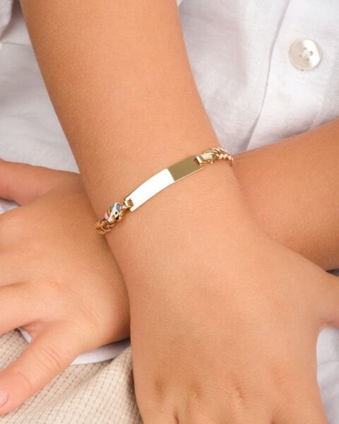 14 Ayar Altın Unicorn Figürlü Plaka Çocuk Bileklik