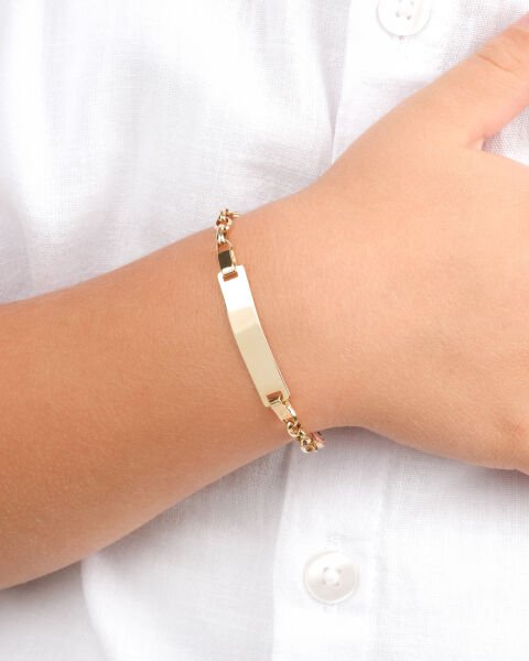 14 Ayar Altın Pembe Mineli Göz Detaylı Plaka Model Çocuk Künyesi