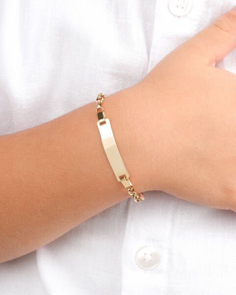 14 Ayar Altın Pembe Mineli Plaka Çocuk Künyesi