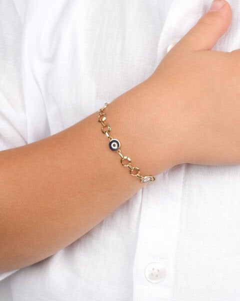 14 Ayar Altın Göz Figürlü Çocuk Künyesi