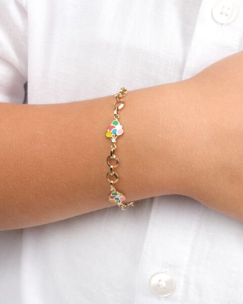 14 Ayar Altın Mineli Yonca Figürlü Çocuk Bileklik