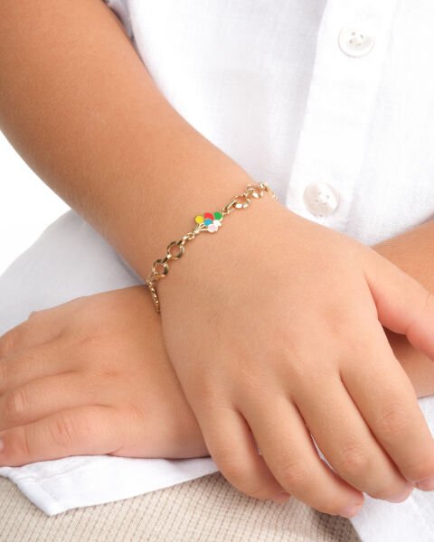 14 Ayar Altın Mineli Yonca Figürlü Çocuk Bileklik