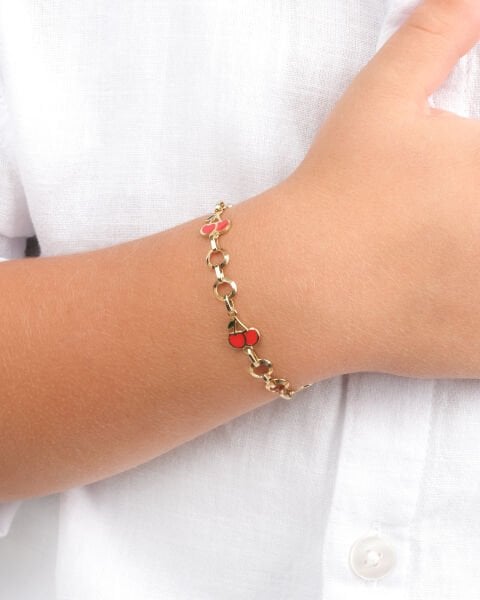 14 Ayar Altın Kiraz Figürlü Çocuk Künyesi