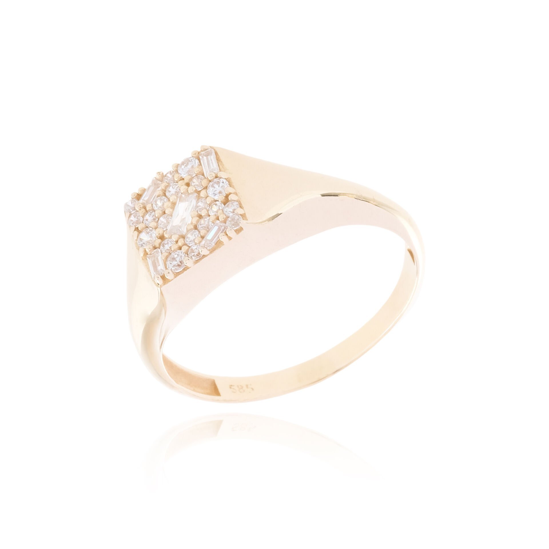 14 Ayar Altın Taşlı Kare Form Yüzük