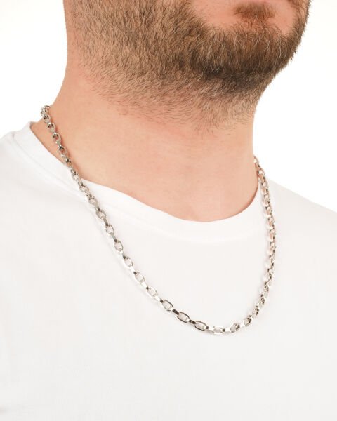 14 Ayar Beyaz Altın Erkek Tasarım Zincir