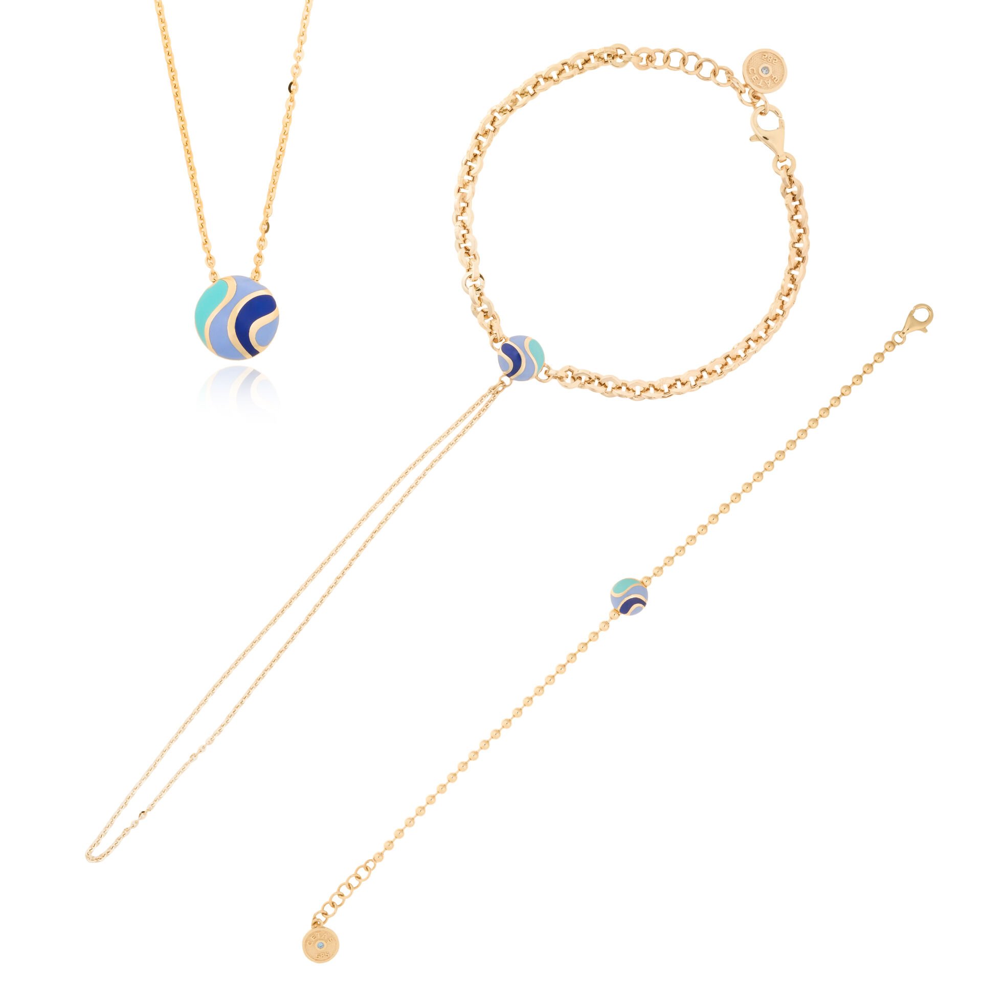 14 Ayar Altın Cetaş Colore Mineli Set (Kolye-Bileklik-Şahmeran)