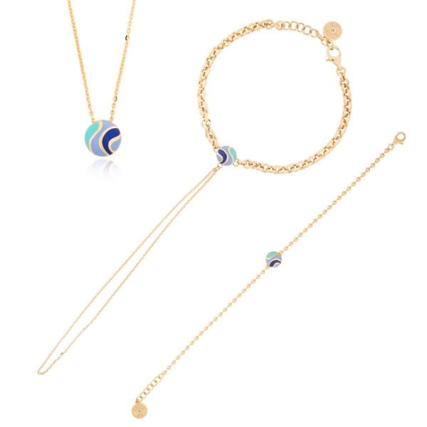14 Ayar Altın Cetaş Colore Mineli Set (Kolye-Bileklik-Şahmeran)