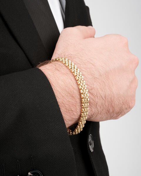 14 Ayar Altın Taşlı Kordon Erkek Bileklik