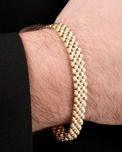 14 Ayar Altın Taşlı Kordon Model Erkek Bileklik