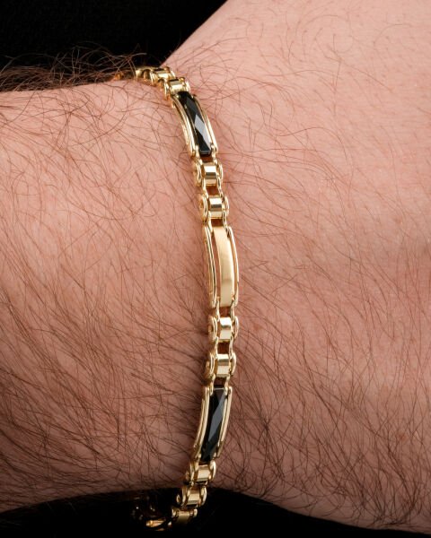 14 Ayar Altın Zirkon Taşlı Erkek Bileklik