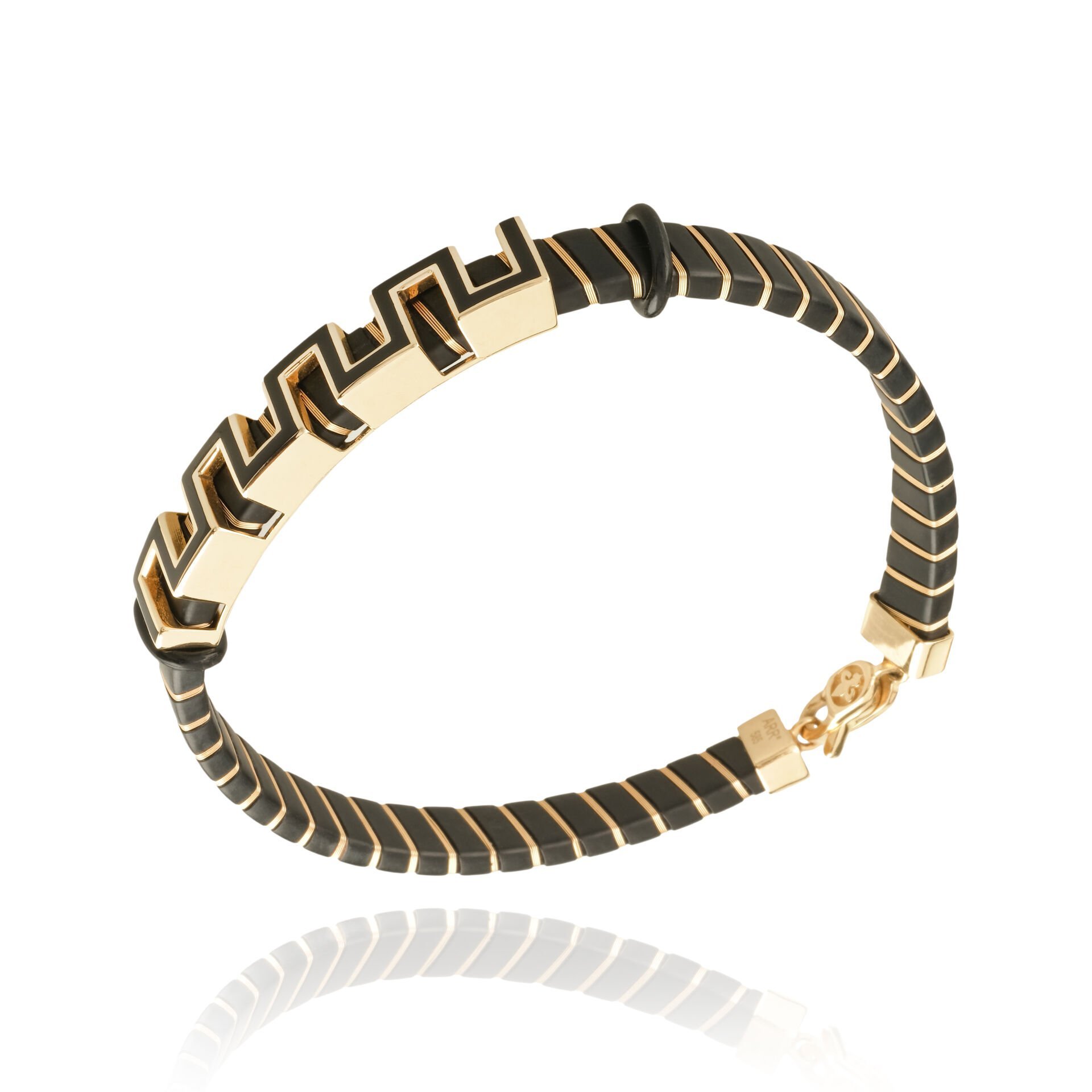 14 Ayar Altın Siyah Deri Erkek Bileklik