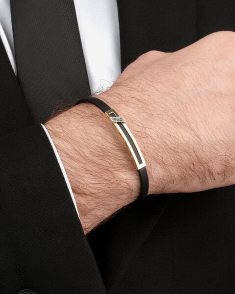 14 Ayar Altın Siyah Taş Deri Erkek Bileklik