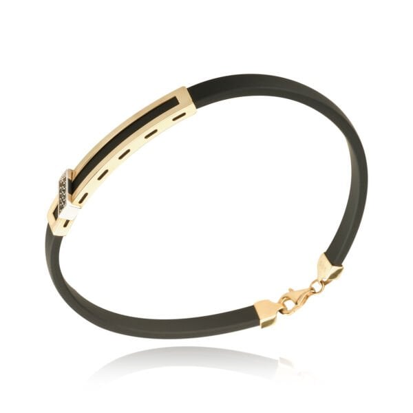 14 Ayar Altın Siyah Taş Deri Erkek Bileklik