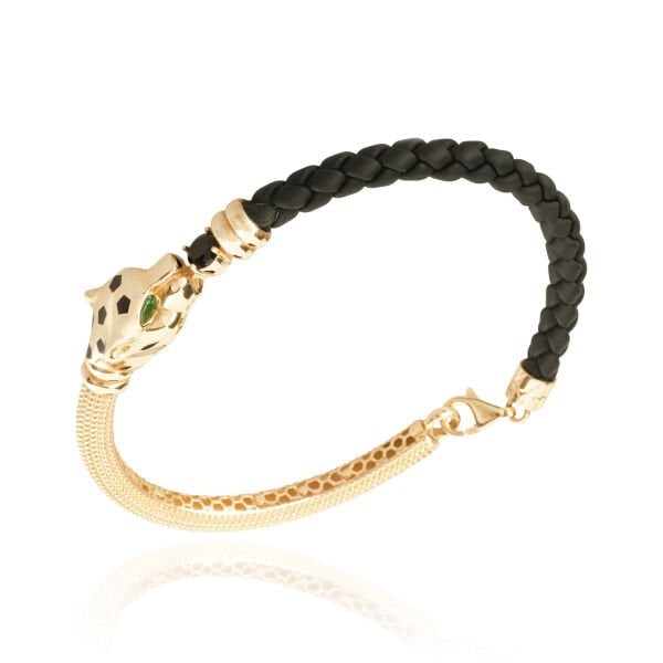 14 Ayar Altın Taşlı Leopar Figürlü Erkek Bileklik