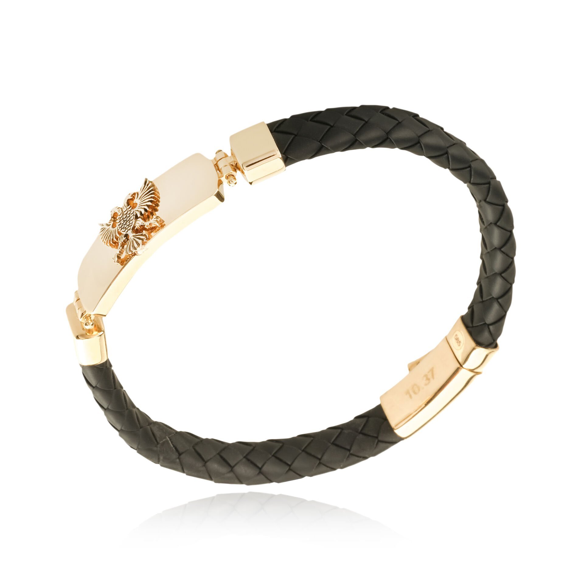 14 Ayar Altın Çift Başlı Kartal Figürlü Deri Erkek Bileklik