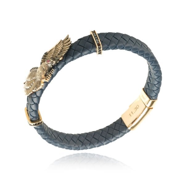 14 Ayar Altın Kartal Figürlü Deri ve Erkek Bileklik