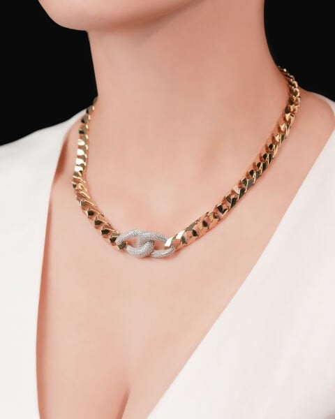 14 Ayar Altın Taşlı Gurmet Tasarım Kolye