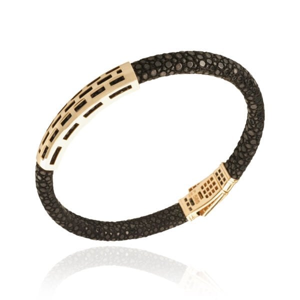 14 Ayar Altın Siyah Derili Erkek Bileklik