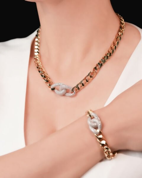 14 Ayar Altın Burgu Taşlı Gurmet Tasarım Set (Kolye- Bileklik)