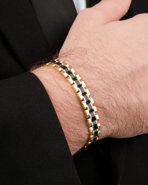 14 Ayar Altın Siyah Mineli Erkek Bileklik