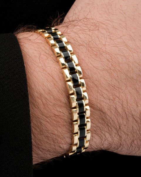 14 Ayar Altın Siyah Mineli Erkek Bileklik